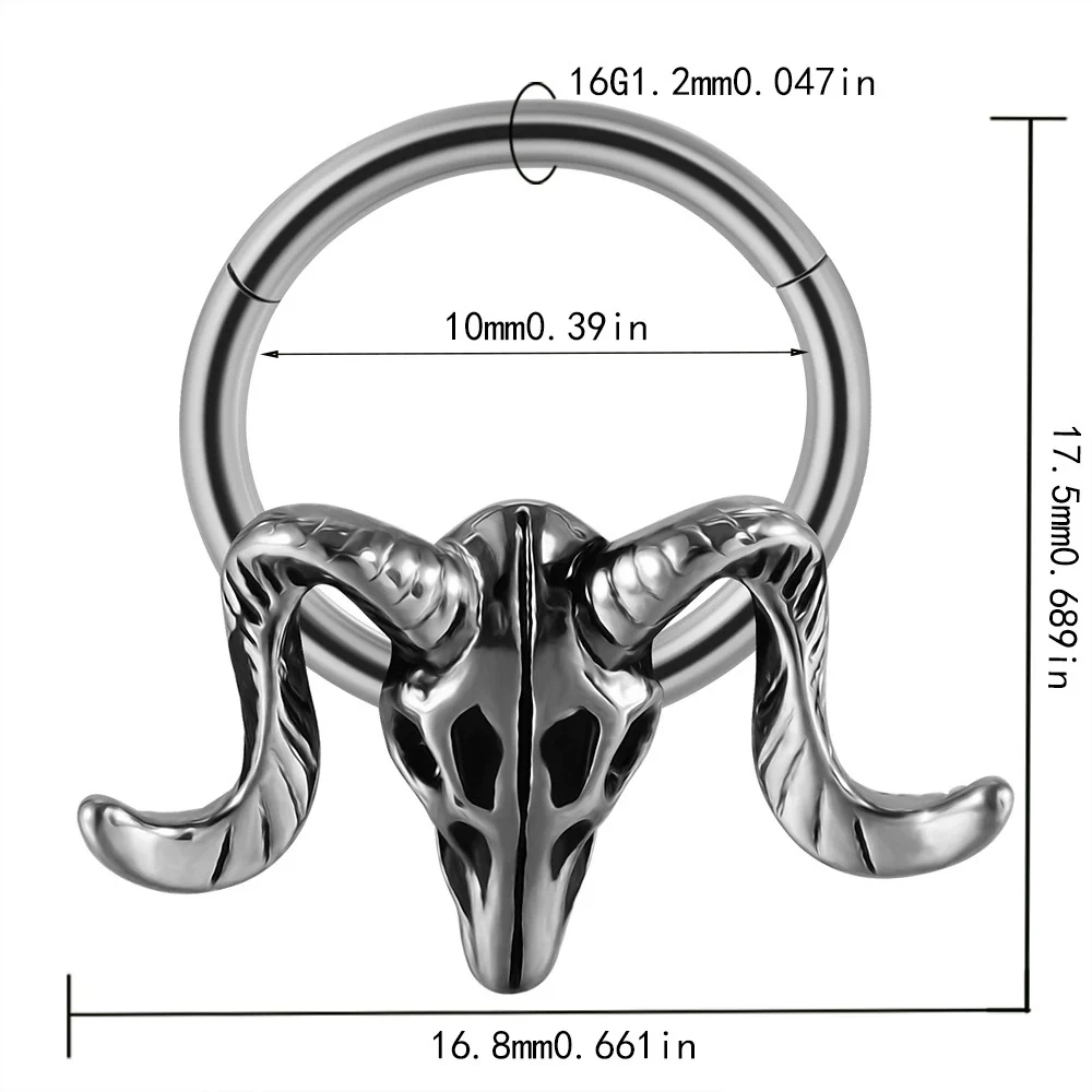 Fashion Ancient Silver Butterfly Nose Ring Stainless Steel Geometric Style With Polishing Also Ghost Head Cow Head Earrings And Bat Puncture Buckle Nose Ring - Image 10