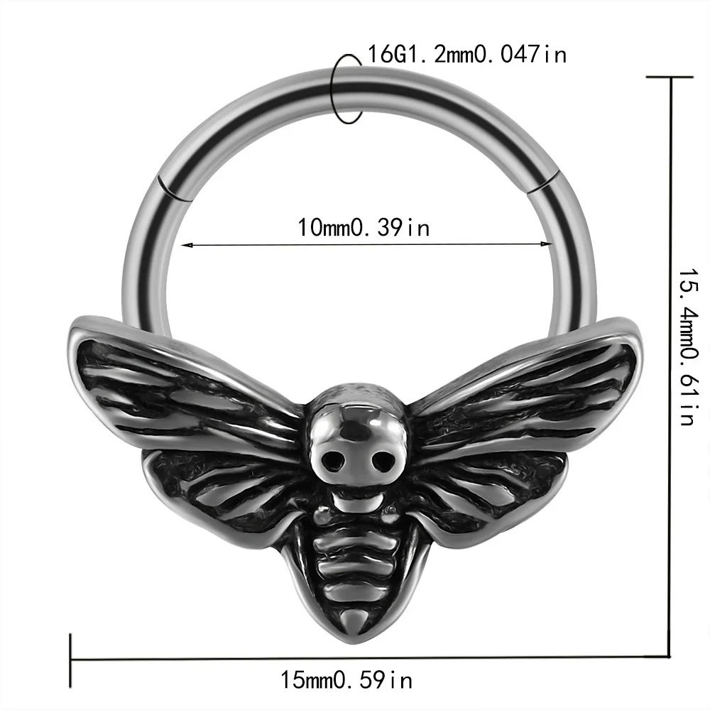 Fashion Ancient Silver Butterfly Nose Ring Stainless Steel Geometric Style With Polishing Also Ghost Head Cow Head Earrings And Bat Puncture Buckle Nose Ring - Image 6