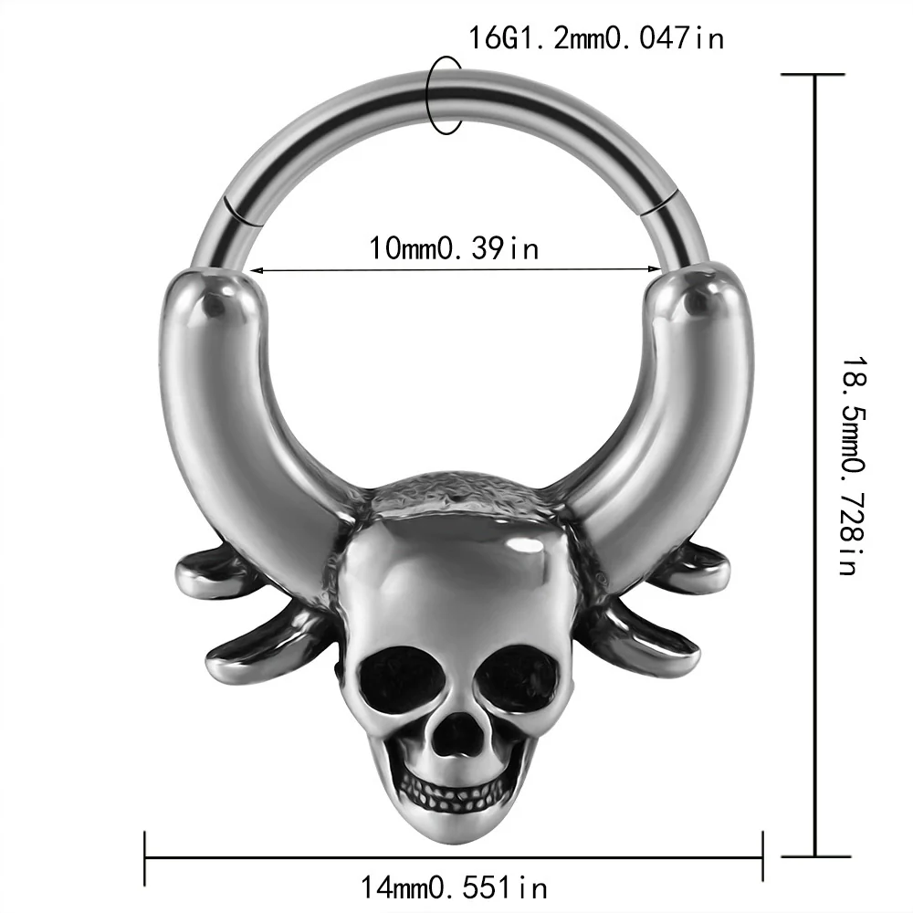 Fashion Ancient Silver Butterfly Nose Ring Stainless Steel Geometric Style With Polishing Also Ghost Head Cow Head Earrings And Bat Puncture Buckle Nose Ring - Image 8