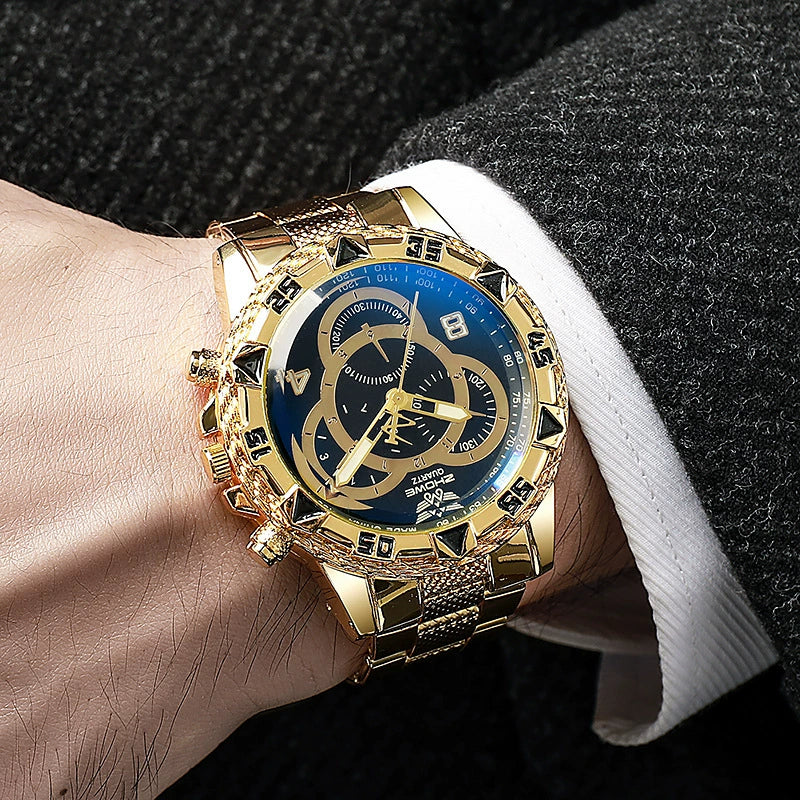 Fashion Business Style Men's Quartz Watch Stainless Steel Band Alloy Case Round Dial - Image 2