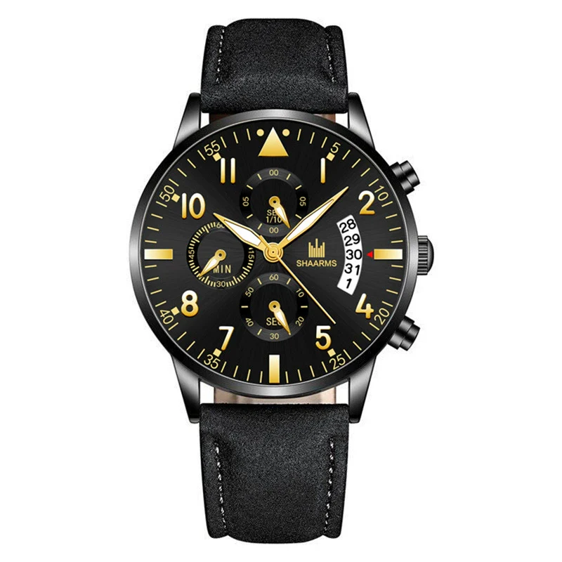 Fashion Casual Wings Bracelet Set And Men's Quartz Watch Alloy Case Imitation Leather Strap Stainless Steel Clasp Round Dial - Image 10