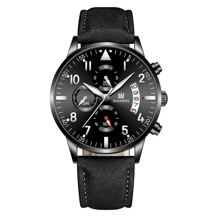 Fashion Casual Wings Bracelet Set And Men's Quartz Watch Alloy Case Imitation Leather Strap Stainless Steel Clasp Round Dial - Image 11