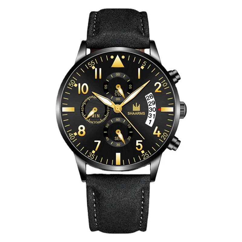 Fashion Casual Wings Bracelet Set And Men's Quartz Watch Alloy Case Imitation Leather Strap Stainless Steel Clasp Round Dial - Image 5