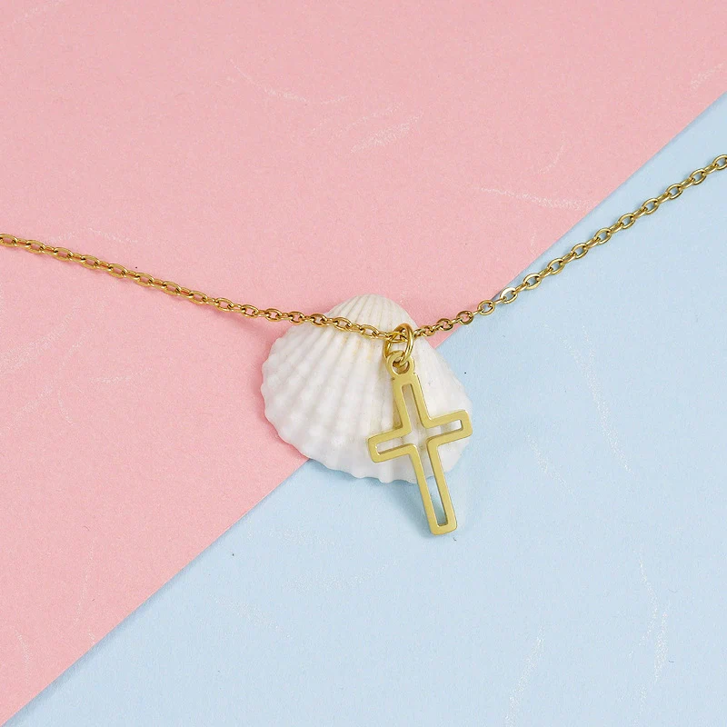 Fashion Clavicle Chain Stainless Steel Hollow Cross Pendant Geometric Design Fine Polished - Image 2