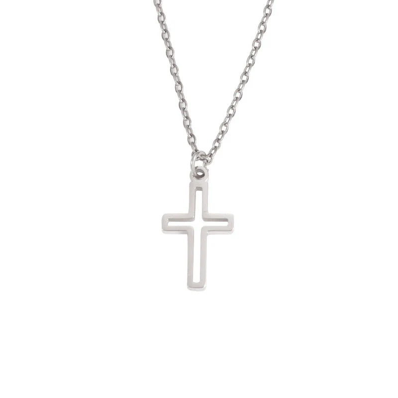 Fashion Clavicle Chain Stainless Steel Hollow Cross Pendant Geometric Design Fine Polished - Image 6