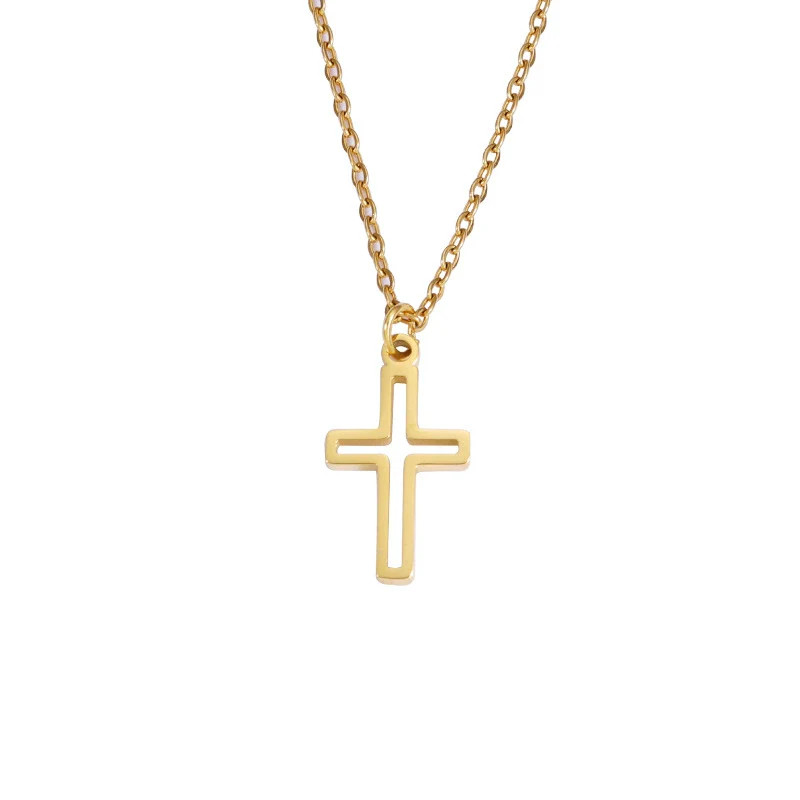 Fashion Clavicle Chain Stainless Steel Hollow Cross Pendant Geometric Design Fine Polished - Image 7