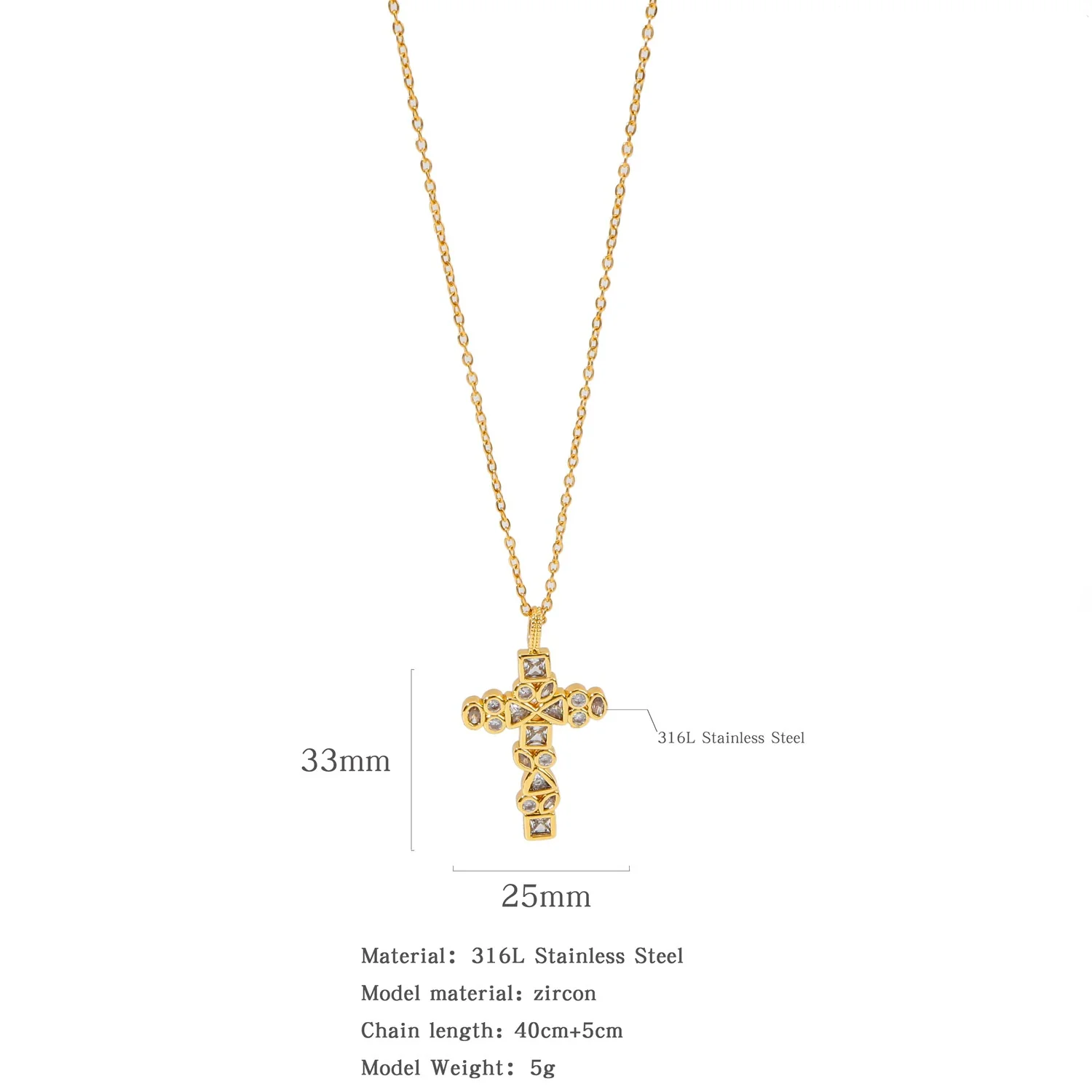 Fashion Color Zircon Unisex Cross Stainless Steel Ochain Necklace With Electroplating Jewelry Pendant - Image 8