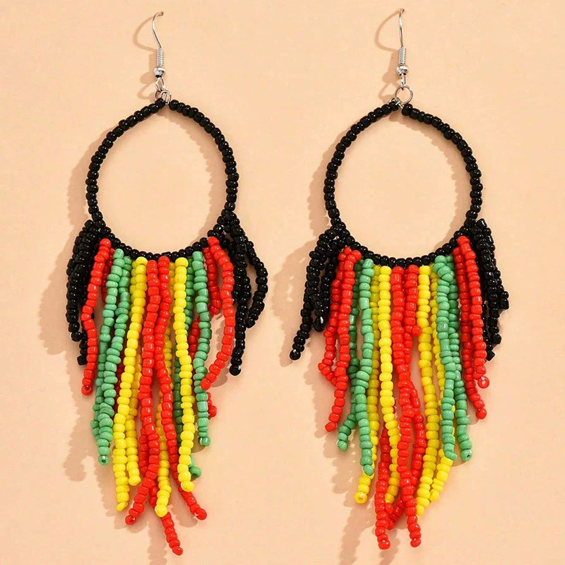 Fashion Concise Bohemian Tassel Women Earrings Iron Alloy Rice Beads