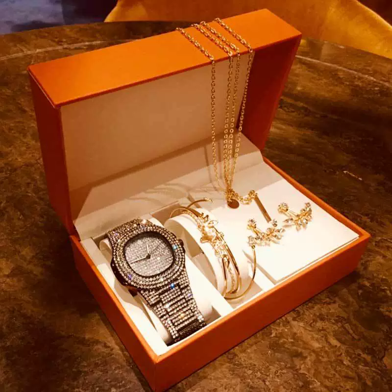 Fashion Creative Alloy Stainless Steel Round Watch And Bracelet Earrings Necklace Set For Female - Image 11