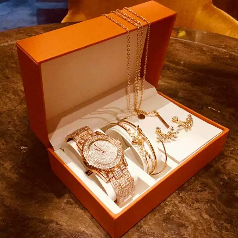 Fashion Creative Alloy Stainless Steel Round Watch And Bracelet Earrings Necklace Set For Female - Image 6