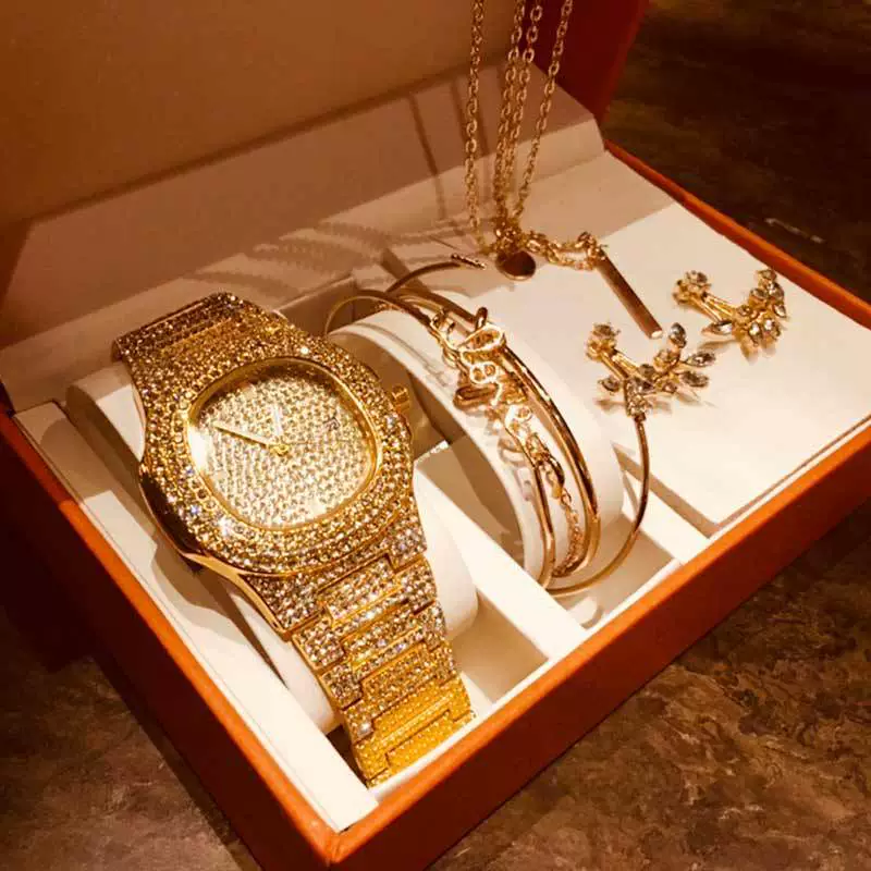 Fashion Creative Alloy Stainless Steel Round Watch And Bracelet Earrings Necklace Set For Female - Image 9