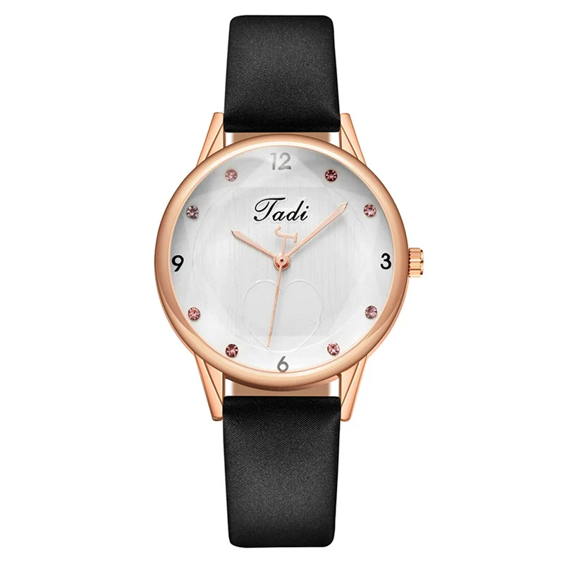 Fashion Diamond Heart Women's Quartz Watch With Imitation Leather Strap And Stainless Steel Buckle