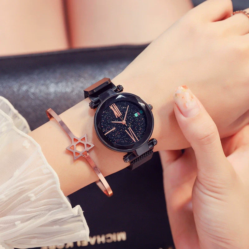Fashion Female Alloy And Stainless Steel Round Dial Magnet Watch - Image 5