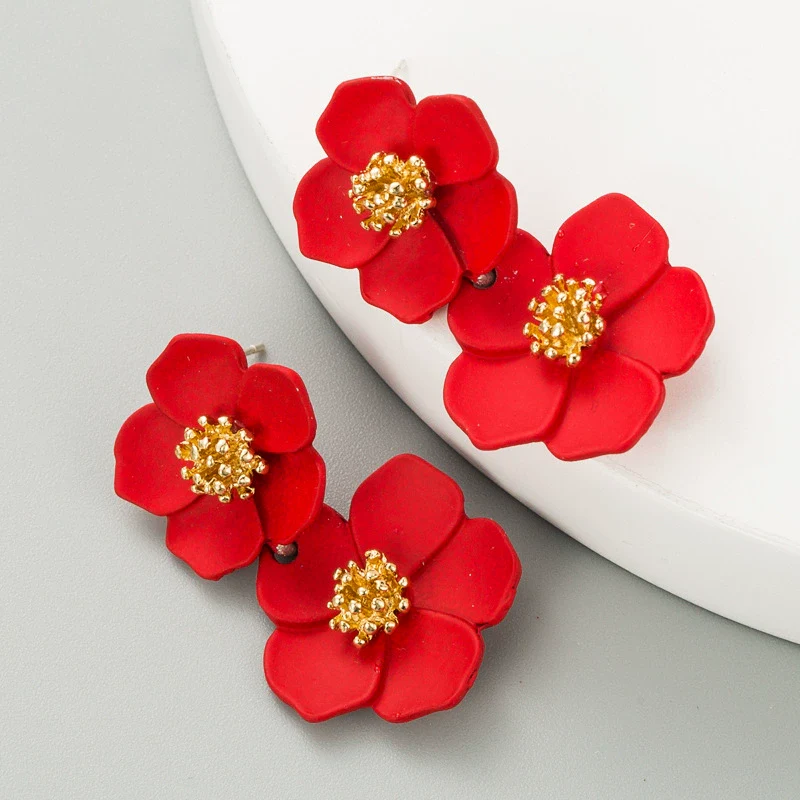 Fashion Fresh Sweet Elegant Multilayer Flower Alloy Baking Paint Women's Earrings - Image 7