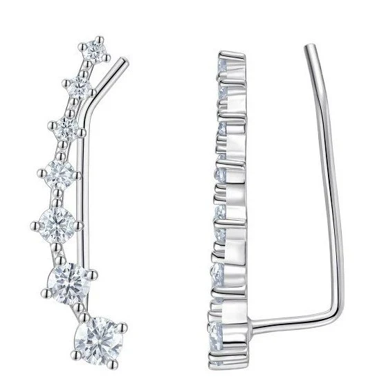 Fashion Geometric Curved Line Moissanite Stud Earrings 925 Sterling Silver - Image 3