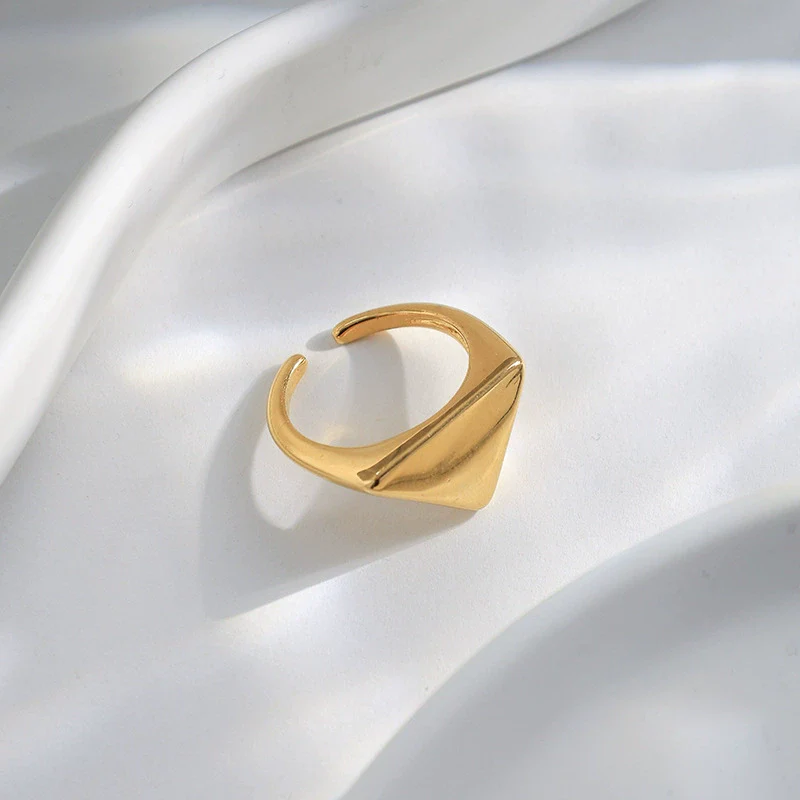Fashion Geometric Pearl Exaggerated Opening Ring Stainless Steel Gold Plated Jewelry - Image 4