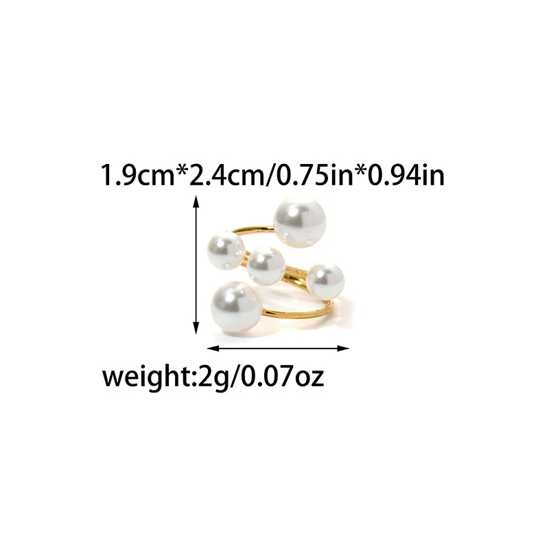 Fashion Geometric Pearl Exaggerated Opening Ring Stainless Steel Gold Plated Jewelry - Image 7