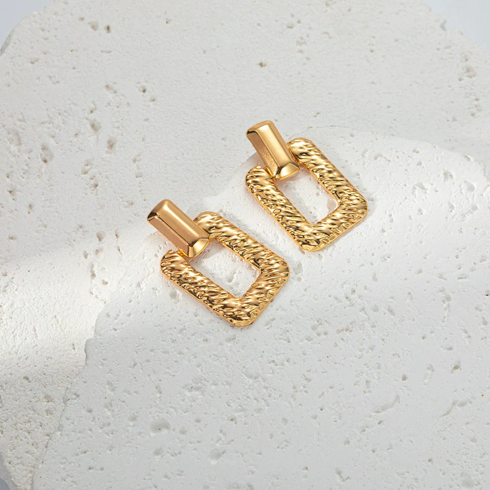 Fashion Geometric Square Stainless Steel Goldplated Hollow Earrings - Image 3