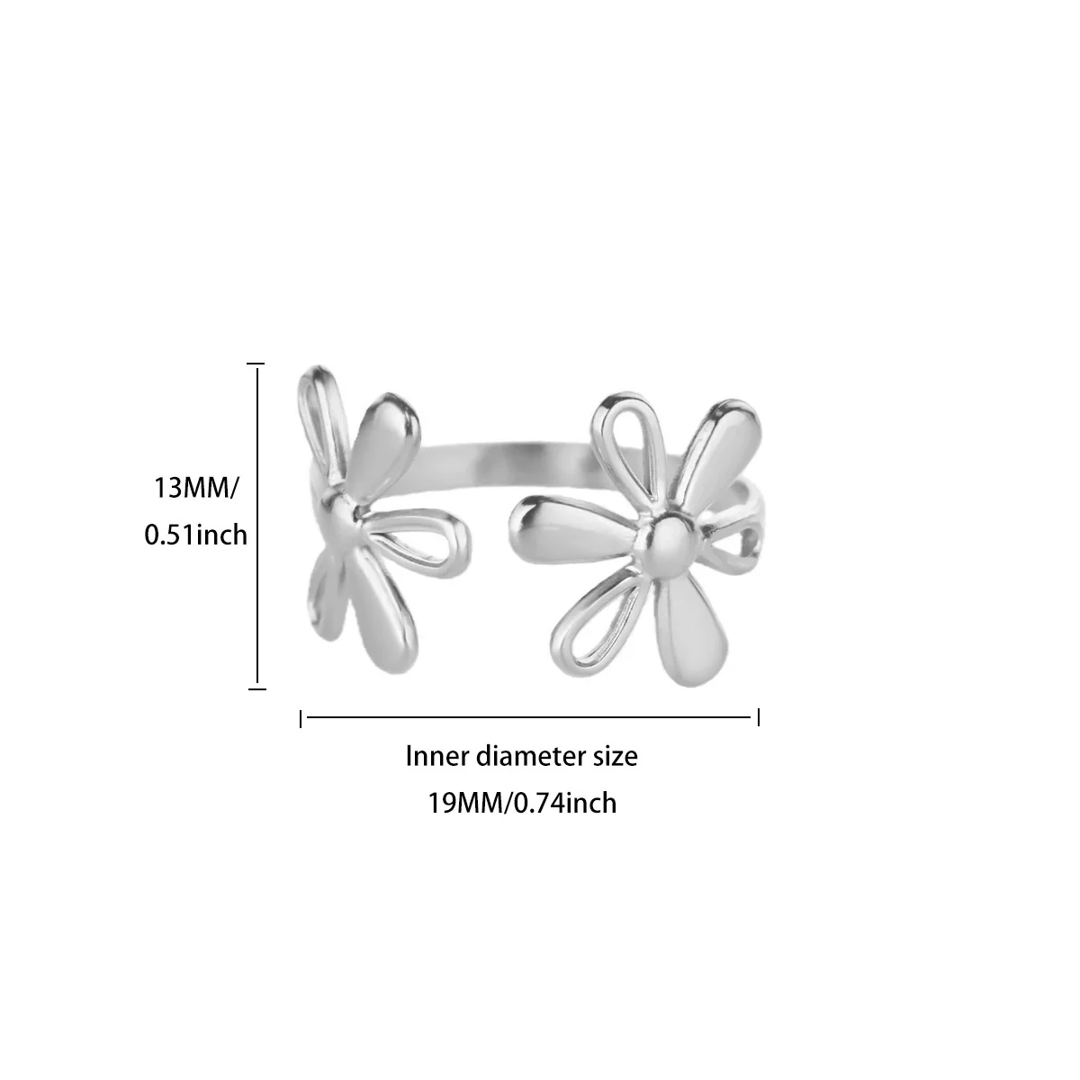 Fashion Gold Plated Titanium Steel And Stainless Steel Doublelayer Flower Open Ring Jewelry For Women - Image 10