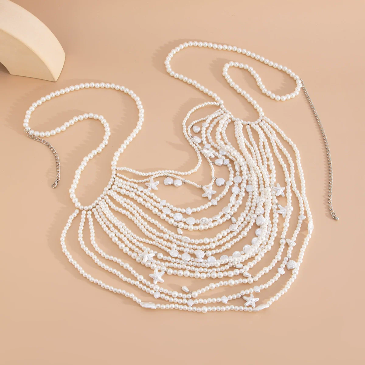Fashion Handmade Imitation Pearl Bikini Chest And Body Chain With Starfish And Fan Shell For Women - Image 4