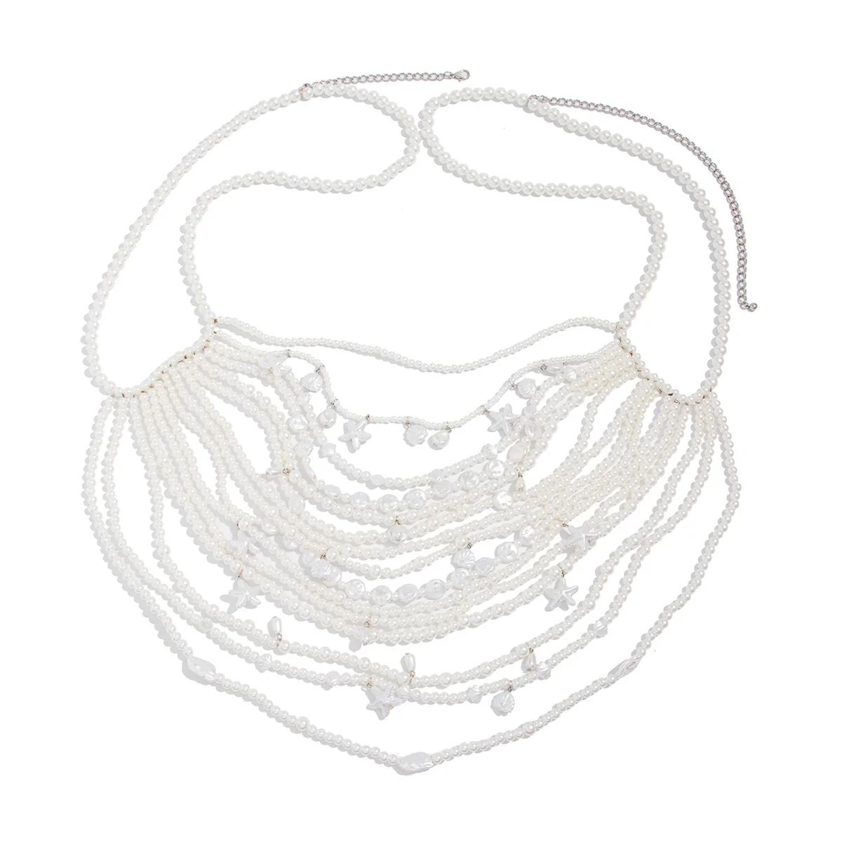 Fashion Handmade Imitation Pearl Bikini Chest And Body Chain With Starfish And Fan Shell For Women - Image 5