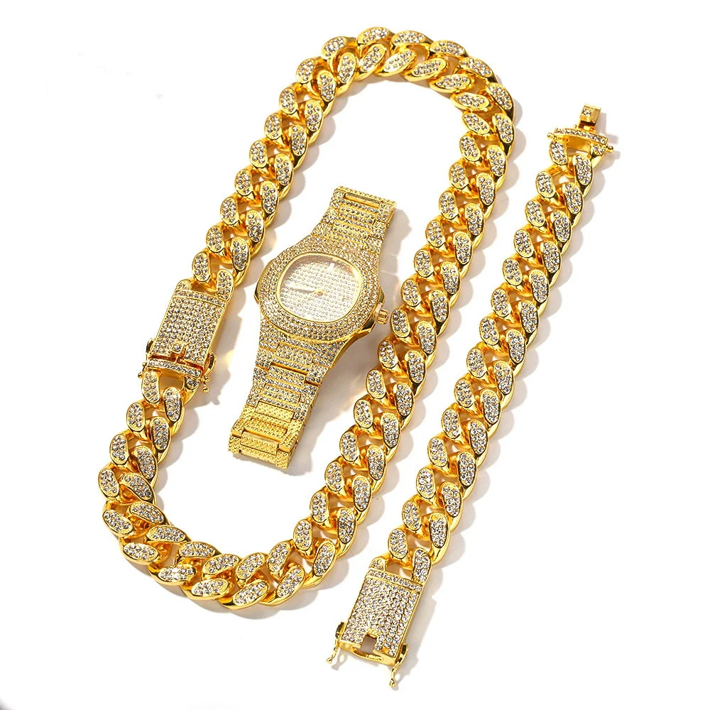Fashion Hiphop Style Alloy And Stainless Steel Rectangle Dial Watch Bracelet Necklace Set - Image 8