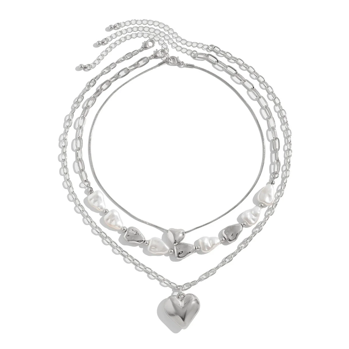 Fashion Ins Metal Love Pendant Necklace Alloy Copper Iron Imitation Pearls Cross Chain Electroplating For Women - Image 5