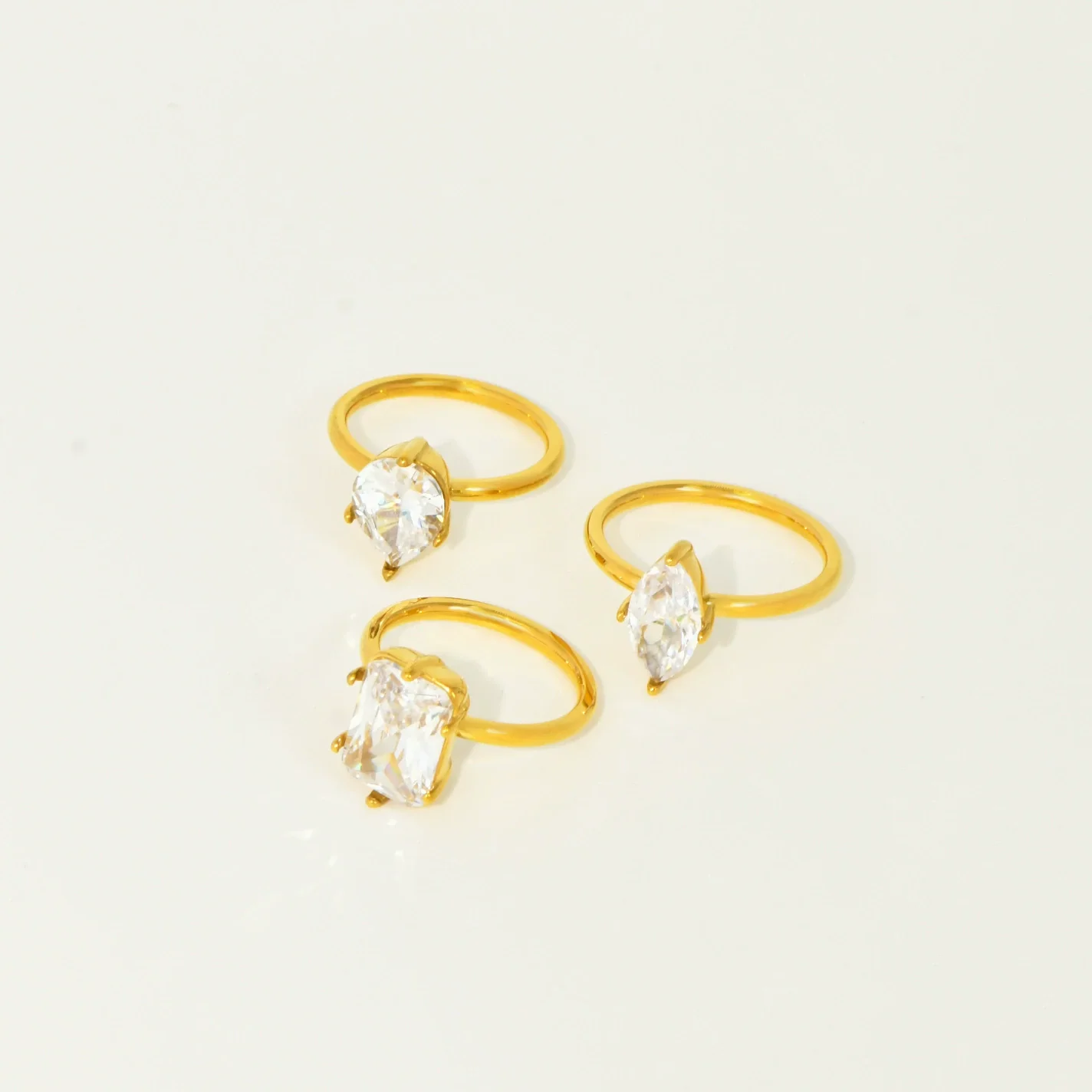 Fashion Ins Style Titanium Steel Adjustable Ring Inlaid With Water Drop Shape Zircon Geometric Design Electroplated For Women - Image 3