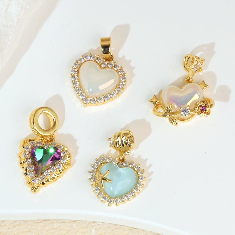 Fashion Light Luxury Zircon Jewelry Pendant Copper Heart Shape Rhombus Electroplated For Female - Image 3