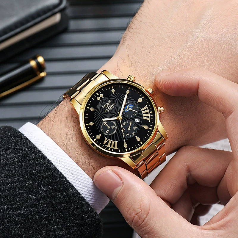 Fashion Men's Alloy Watch With Calendar And Round Dial