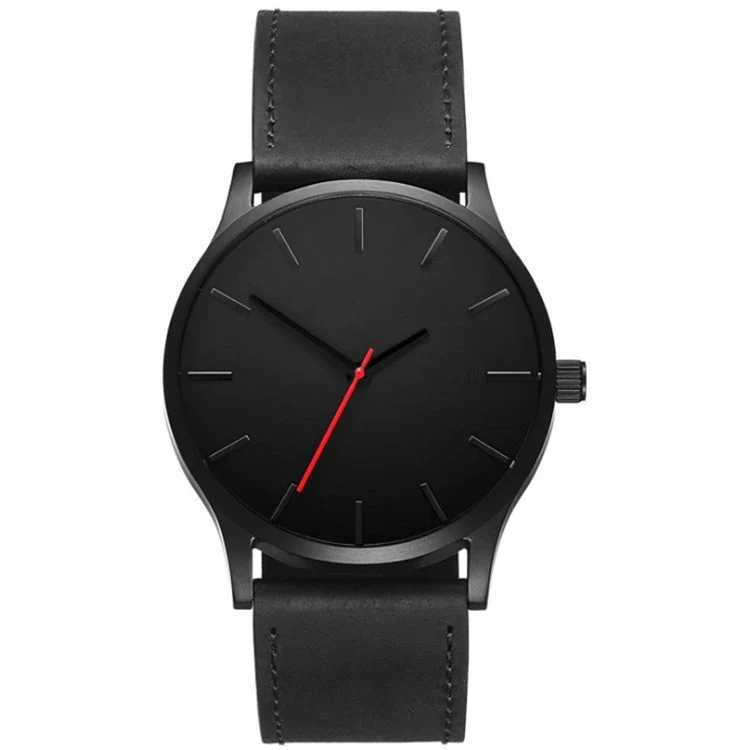 Fashion Men's Metal Case Leather Strap Round Dial Quartz Watch