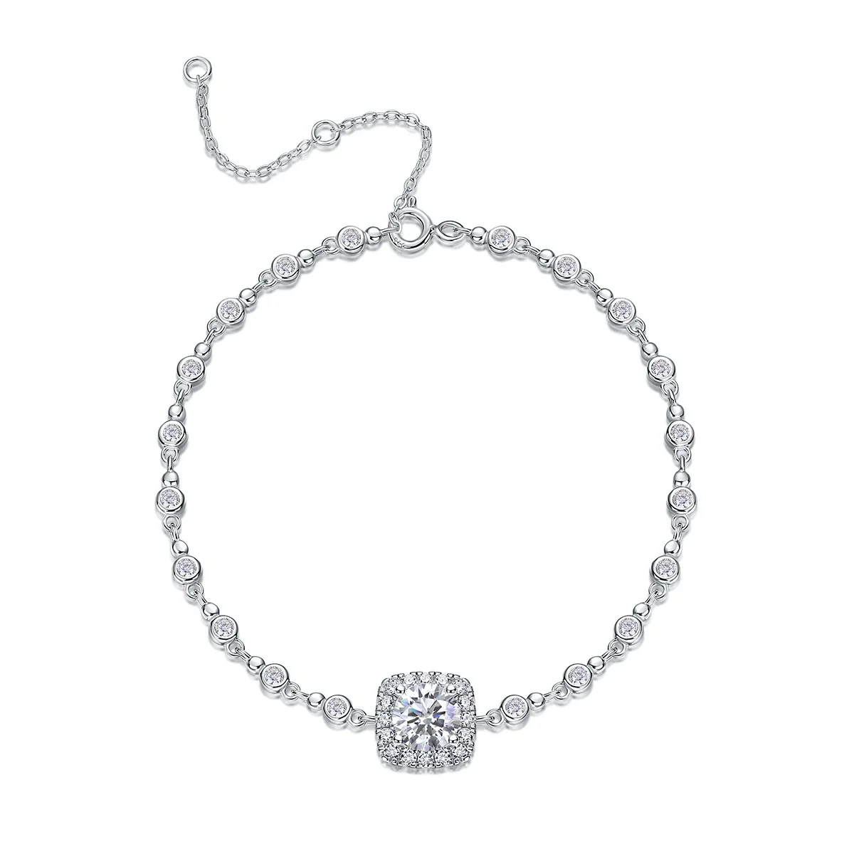 Fashion Moissanite S925 Sterling Silver Geometric Design Women's Light Luxury Highend Bracelet Set With Diamonds