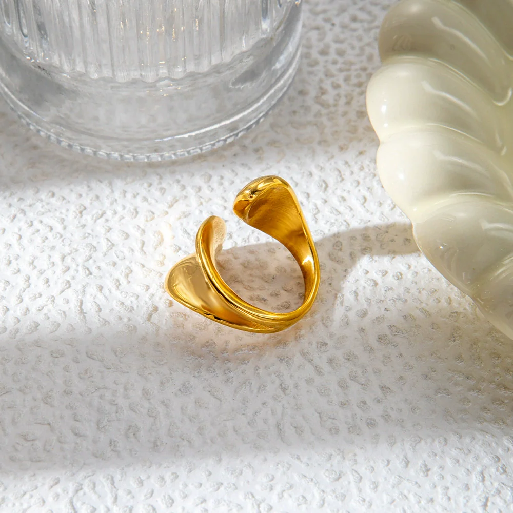 Fashion Ol Simple Stainless Steel Nonfading Real Gold Irregular Geometric Ring With Electroplating - Image 3