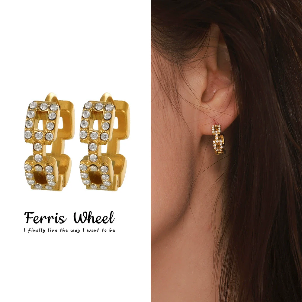 Fashion Ol Style Geometric Stainless Steel Gold Plated Earrings And Ring Jewelry For Women