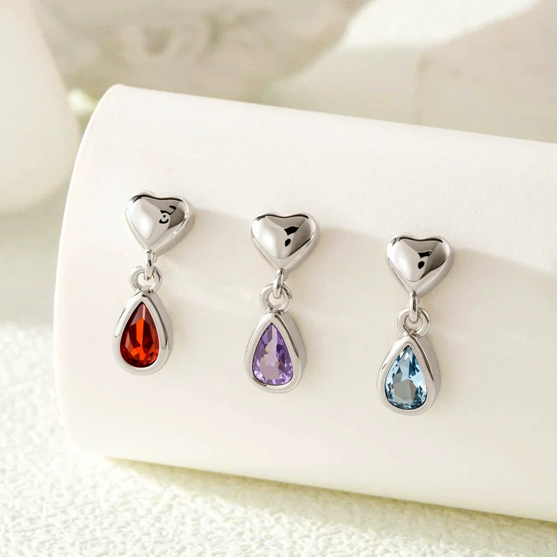 Fashion Ol Style Metal Heart Shape Titanium Steel Zirconia Doubleheaded Screw Piercing Earrings For Women