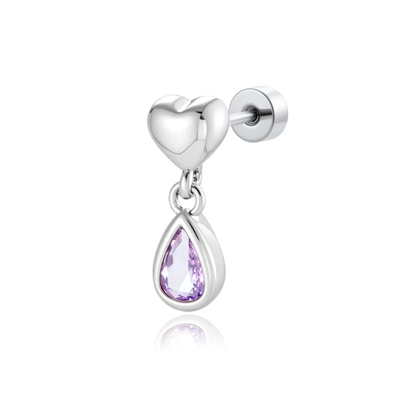Fashion Ol Style Metal Heart Shape Titanium Steel Zirconia Doubleheaded Screw Piercing Earrings For Women - Image 4