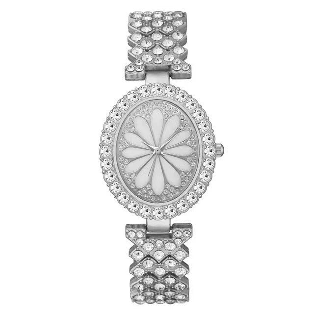 Fashion Oval Alloy Diamond Bracelet Women's Quartz Watch With Printed Dial And Stainless Steel Buckle - Image 5