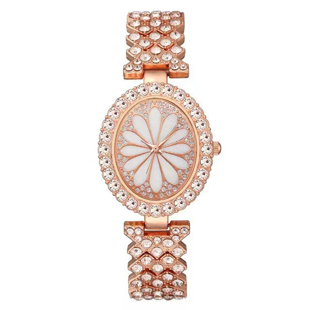 Fashion Oval Alloy Diamond Bracelet Women's Quartz Watch With Printed Dial And Stainless Steel Buckle - Image 8