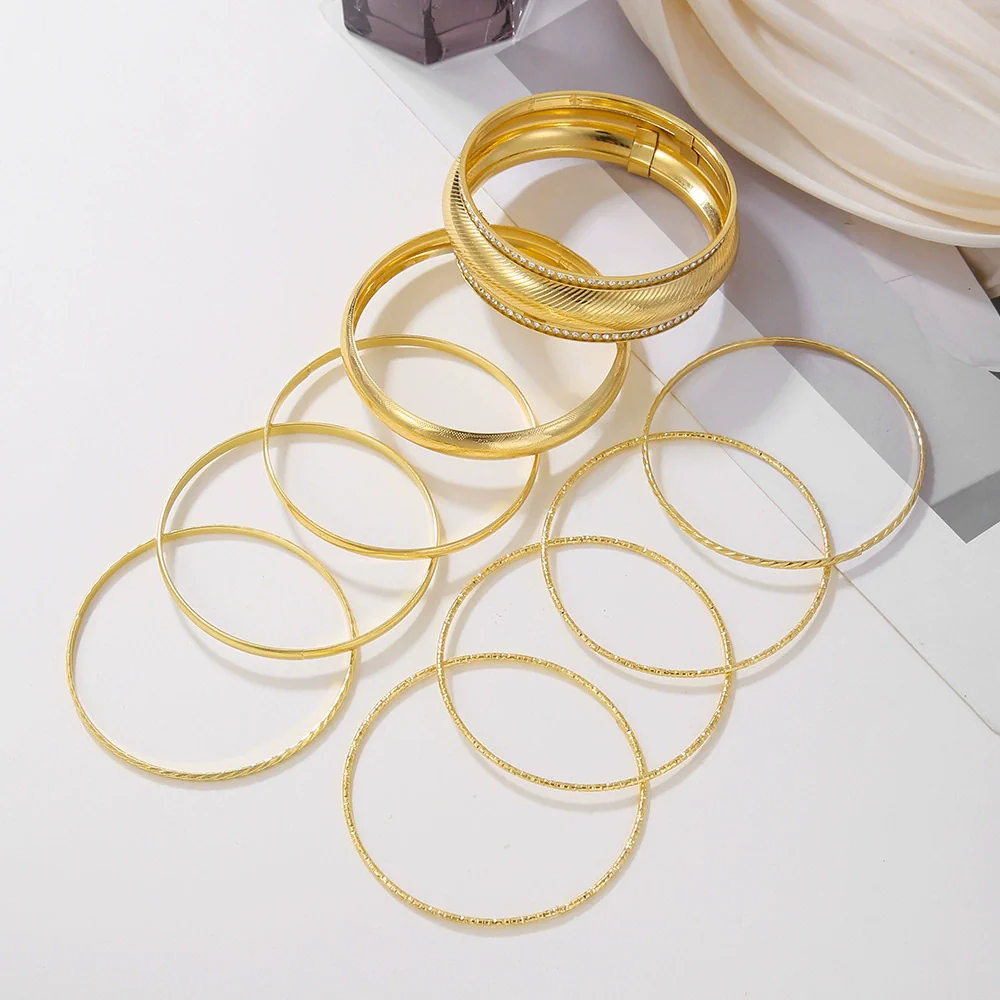 Fashion Personality Multi Layer Diamond Iron Alloy Geometric Electroplated Bracelet Set - Image 3