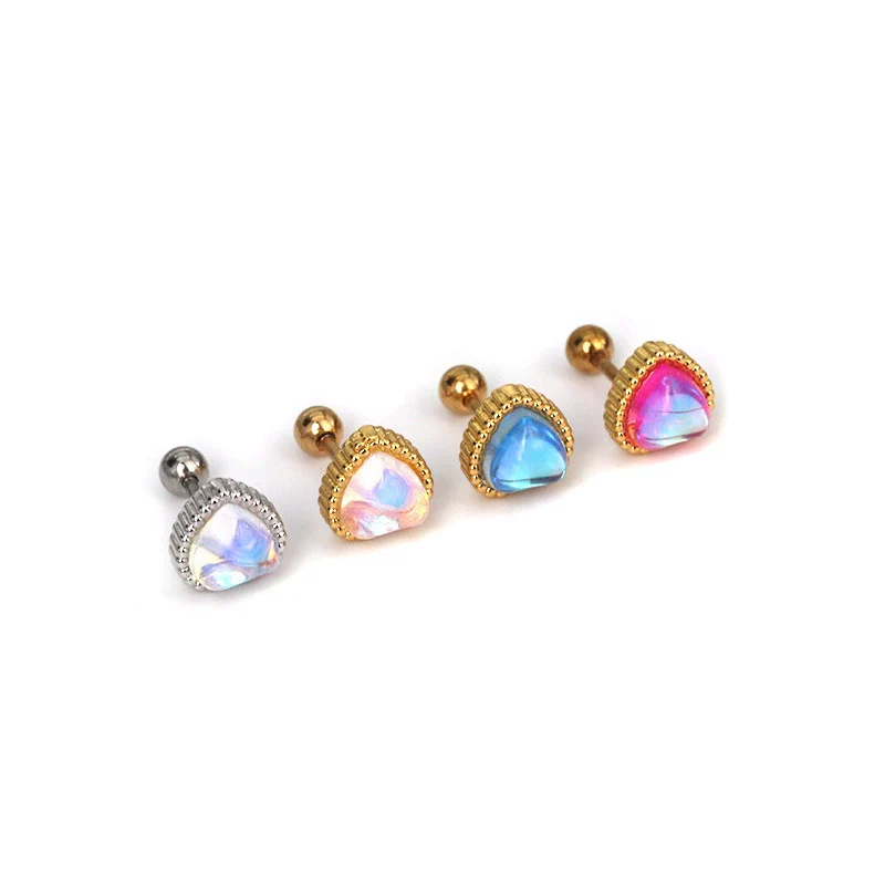 Fashion Piercing Jewelry Heart Moonstone Metal Ear Nail With Geometric Design And Electroplating - Image 5