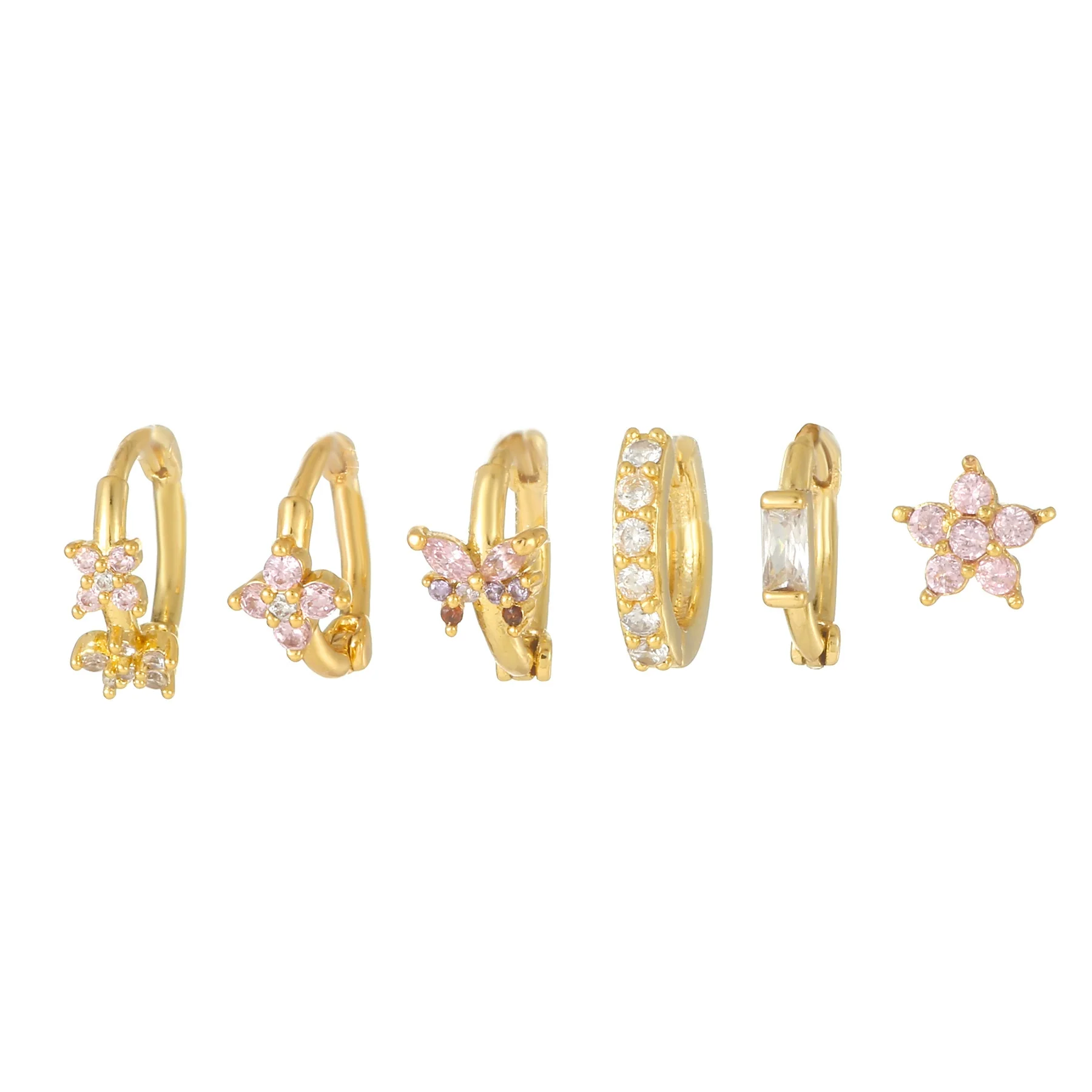 Fashion Pink Zircon Earrings Set Copper Material With Flower Pattern - Image 5