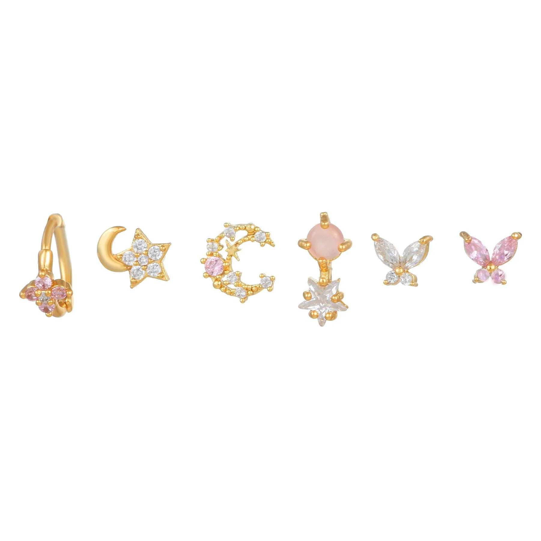 Fashion Pink Zircon Earrings Set Copper Material With Flower Pattern - Image 7