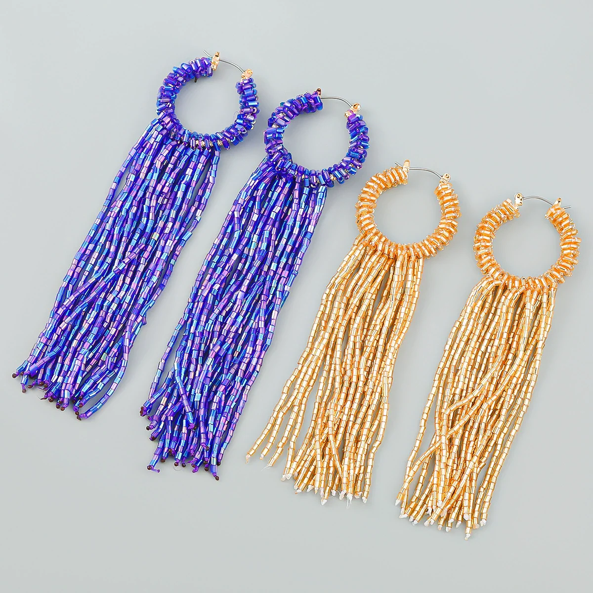 Fashion Retro Glass Tube Woven Long Tassel Geometric Women's Earrings