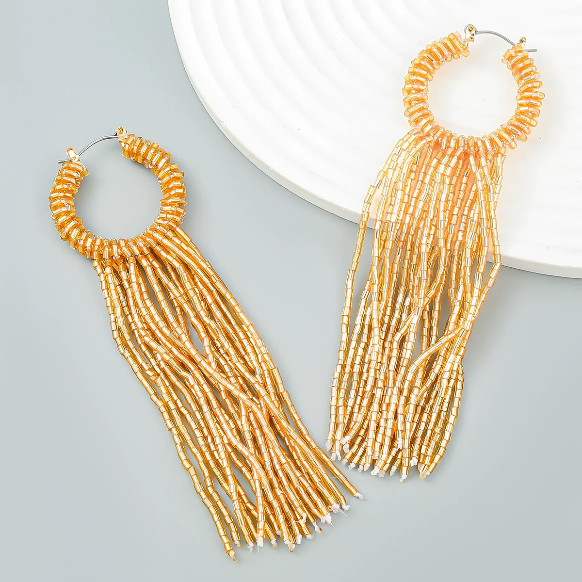 Fashion Retro Glass Tube Woven Long Tassel Geometric Women's Earrings - Image 2