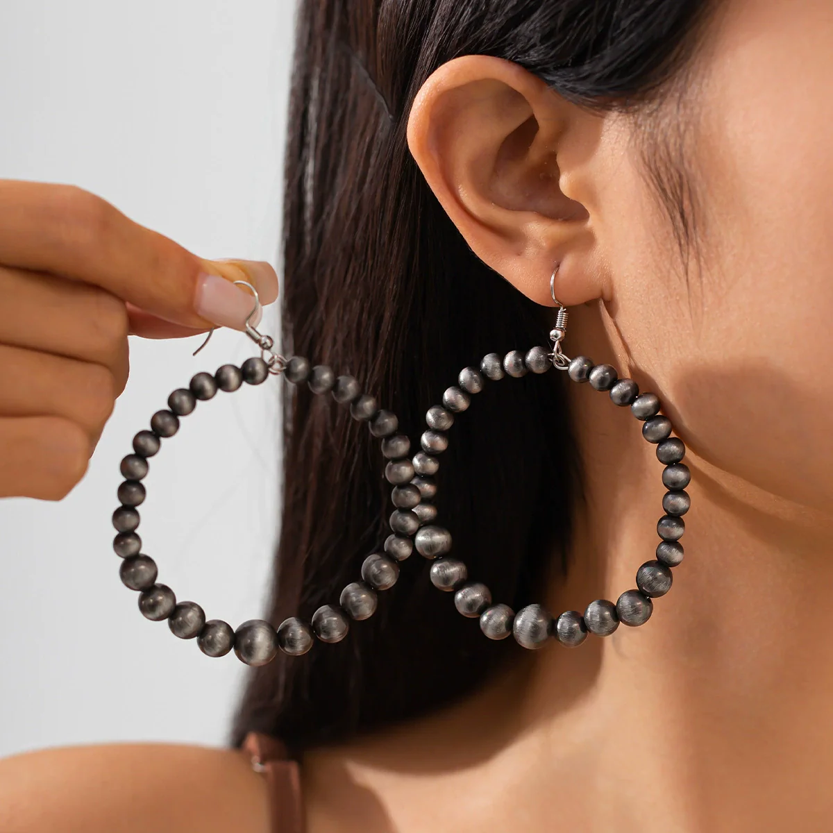 Fashion Retro Handmade Imitation Turquoise Geometric Circle Earrings For Women Stainless Steel Ear Needle Ccb Material - Image 2