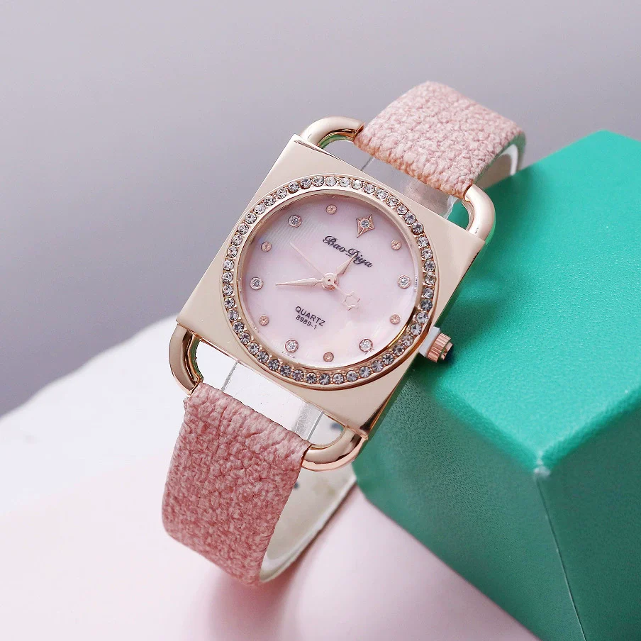 Fashion Retro Square Rhinestone Quartz Watch For Female Students Pu Strap Alloy Case - Image 2