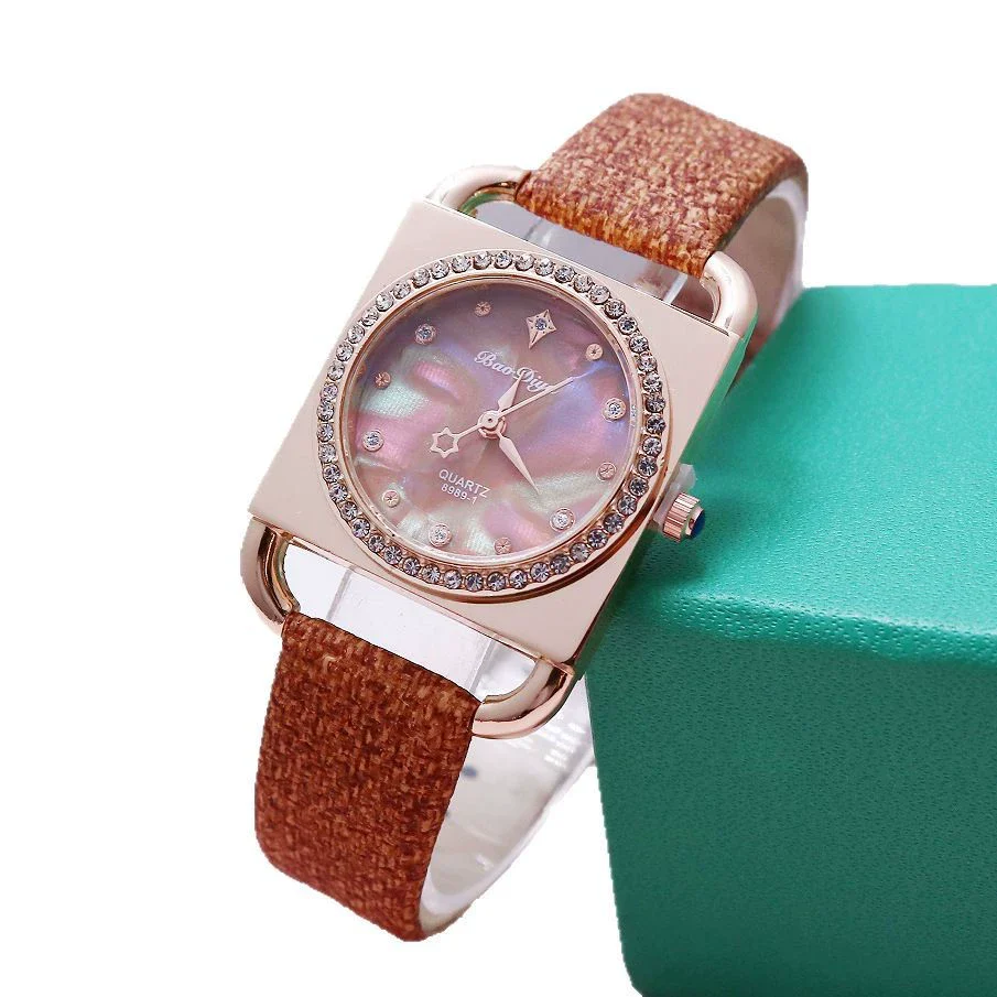 Fashion Retro Square Rhinestone Quartz Watch For Female Students Pu Strap Alloy Case - Image 5