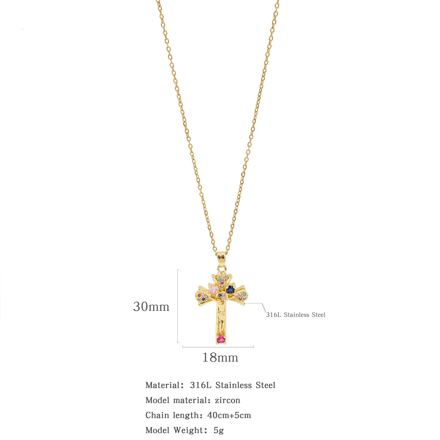 Fashion Retro Style Stainless Steel Cross Pendant Ochain Necklace With Copper Zirconium And Colored Diamond Electroplated Waterproof Fadeless Unisex Jewelry - Image 10