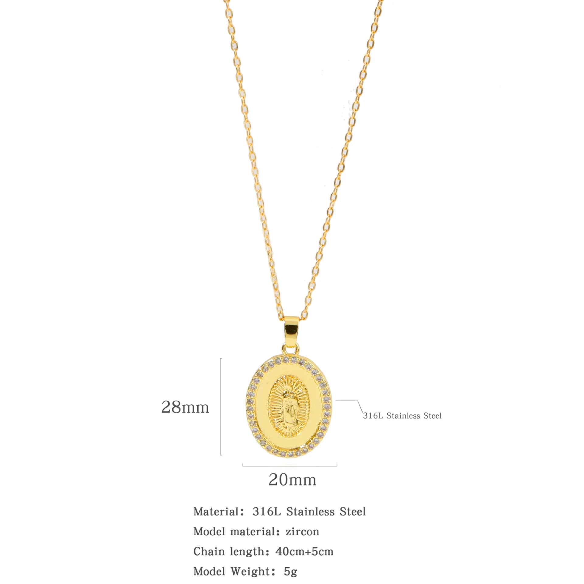 Fashion Retro Style Stainless Steel Pendant Ochain Necklace With Copper Zirconium And Colored Diamond Electroplating - Image 12