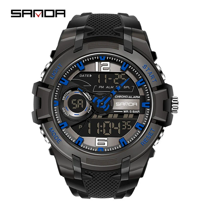 Fashion Sports Luminous Chronograph Electronic Watch Resin Strap Stainless Steel Clasp Plastic Mirror Round Dial - Image 3